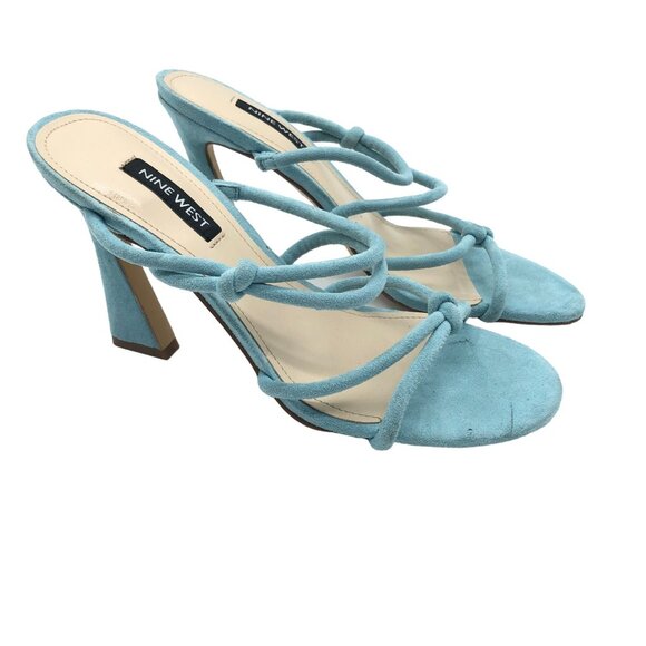 Nine West Kims Light Blue Faux Suede Strappy Sandals Heels Size 6 M - Picture 1 of 7